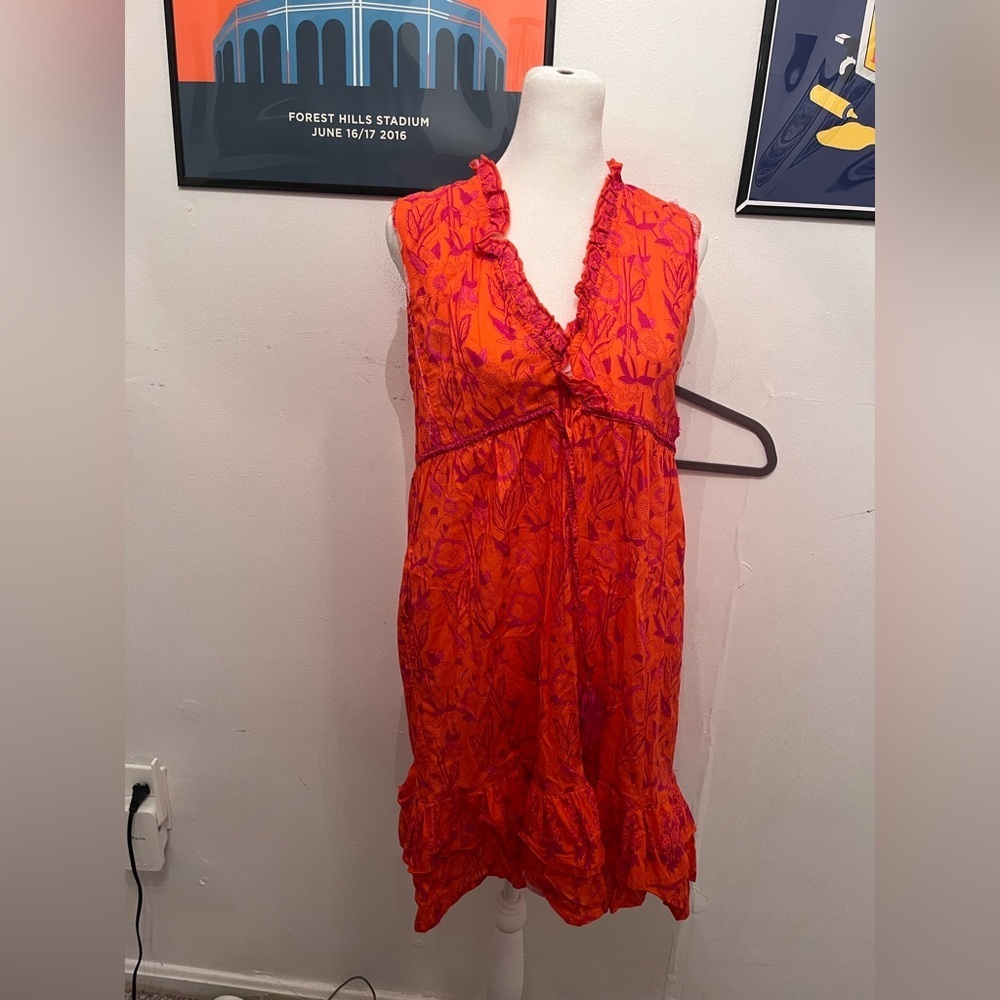 La Plage Mini Dress 100% Cotton Abstract Print Extra Small